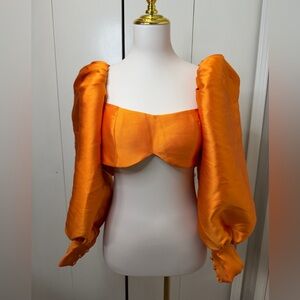 Vibrant Orange Puff Sleeve Blouse